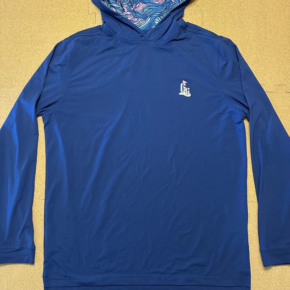 Good Good Golf Hoodie Mens Medium Blue Performance Pullover Long Sleeve Stretch
